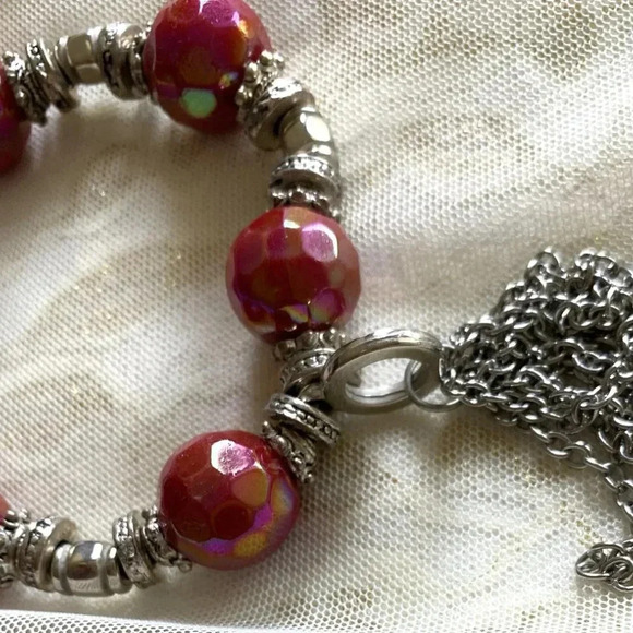 Pink and Metallic Beads Charm Stretch Bracelet - Picture 2 of 6